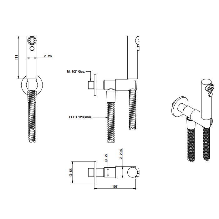 Bongio Set Doccia Гигиенический душ, цвет черный матовый 00904NE00