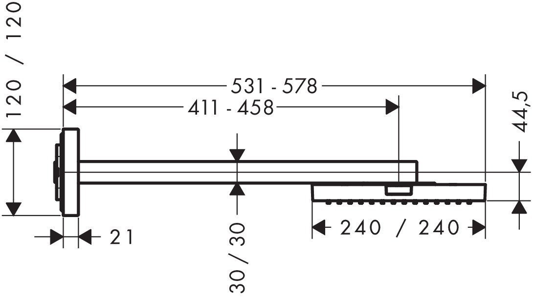 Axor Shower Collection Верхний душ 24x24 см, 1 вид струи, кронштейн настенный 45,8 см, цвет: хром 10925000