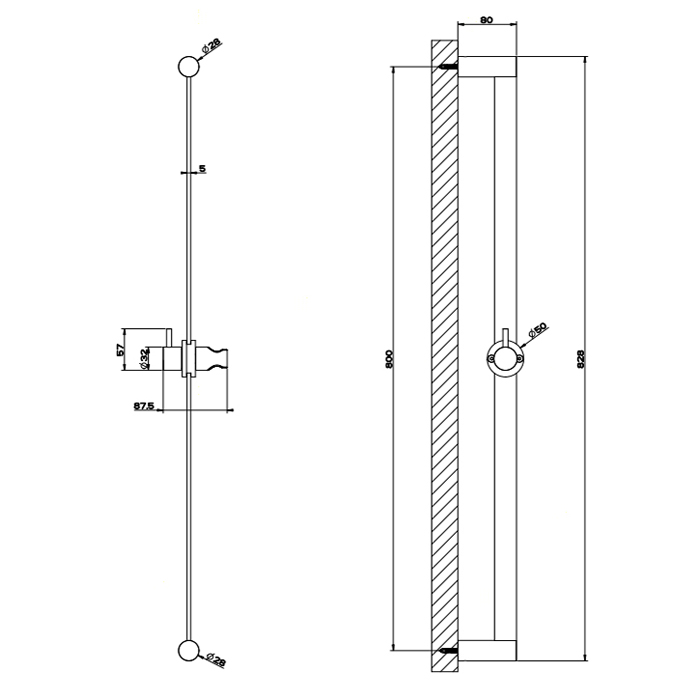 Gessi 316 Bath-Shower Душевая штанга 82,8 см, цвет: steel brushed 54042#239