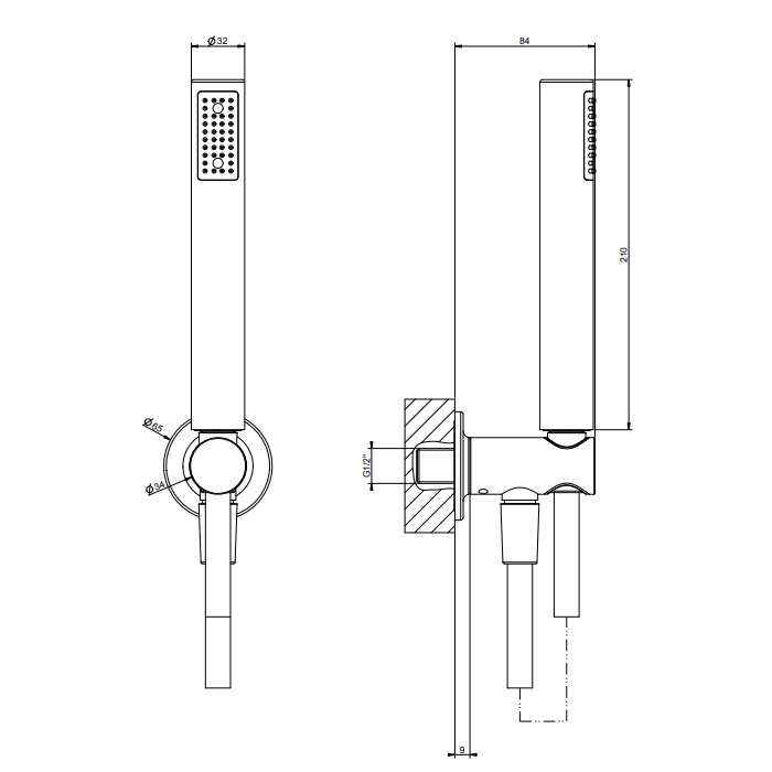 Gessi Inciso Душевой гарнитур: ручной душ, держатель с выводом воды, шланг 150 см, цвет: gold PVD 58123#246