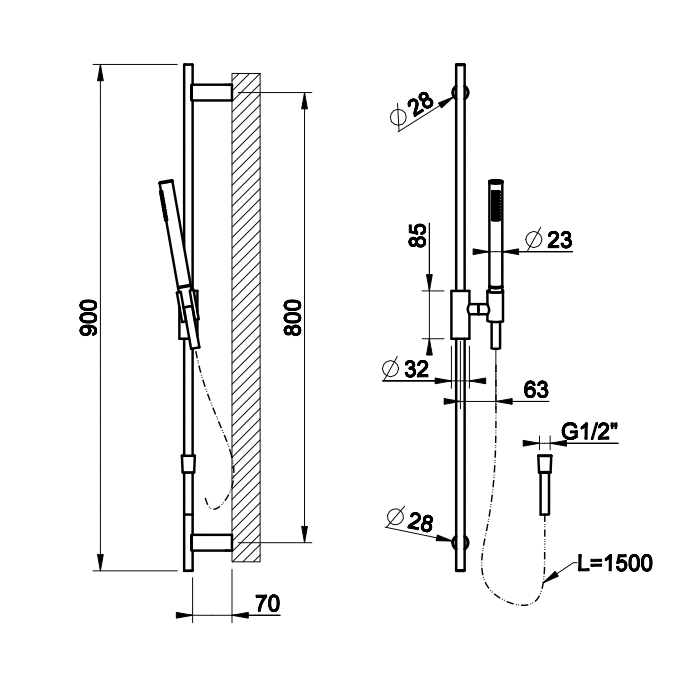 Gessi Ingranaggio Душевой гарнитур: ручной душ, штанга 90 см, шланг 150 см, цвет: chrome 63584#031