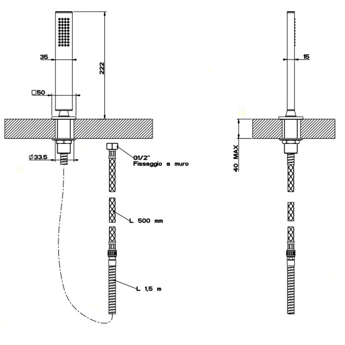 Gessi Rettangolo Душевой гарнитур на борт ванны: лейка, держатель, шланг 150 см, цвет: chrome 20127#031