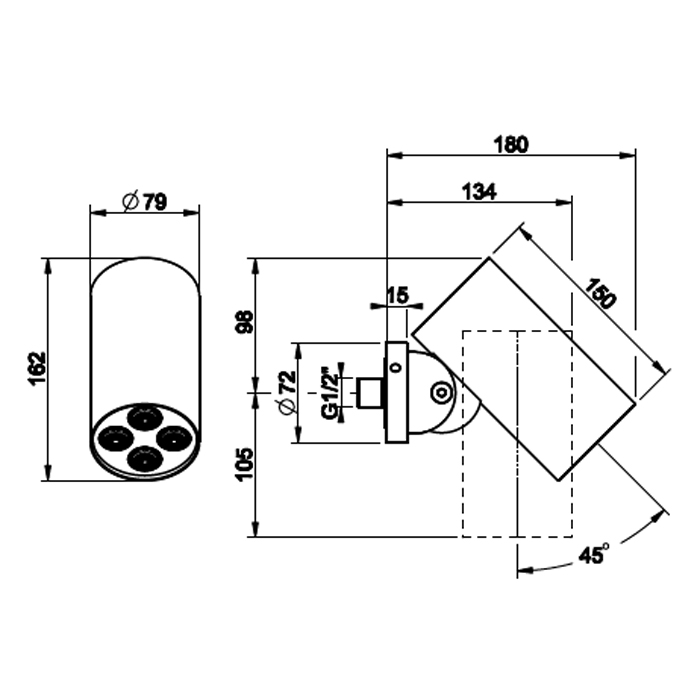 Gessi Spotwater Верхний душ настенный 7,9 см 1 вид струи тропический ливень, цвет: matte black 57263#299