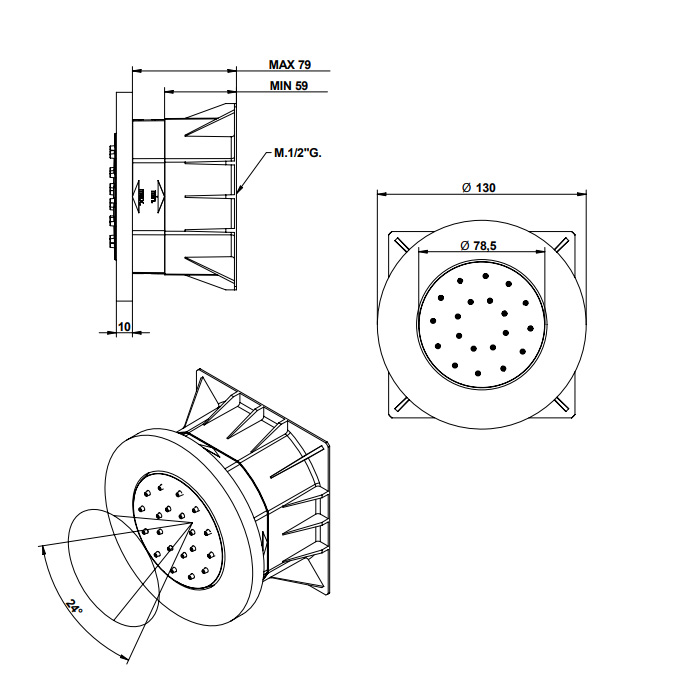 Bongio Soffioni Боковой душ круглый, цвет золото 00867ORNR