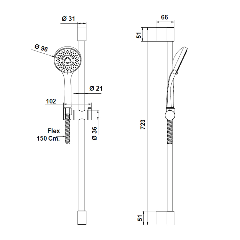 Bongio Pi7 Душевой гарнитур: штанга, ручной душ, шланг, цвет: хром 00875CR3GPR