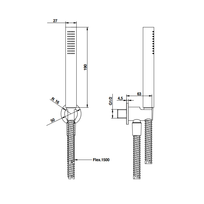 Bongio Ручной душ с гибким шлангом, цвет белый матовый 00830BIM1PR