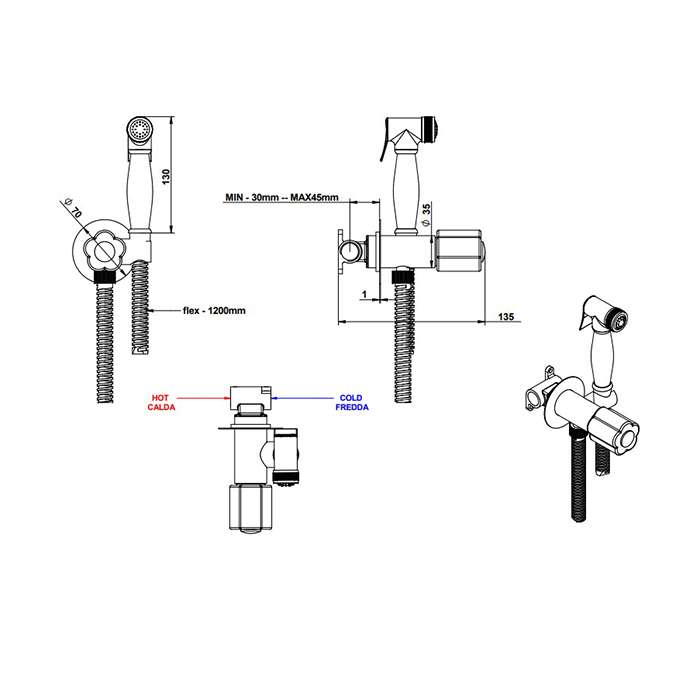 Bongio Fleur Blanc Гигиенический душ, цвет хром/белый фрафор 11916CR00