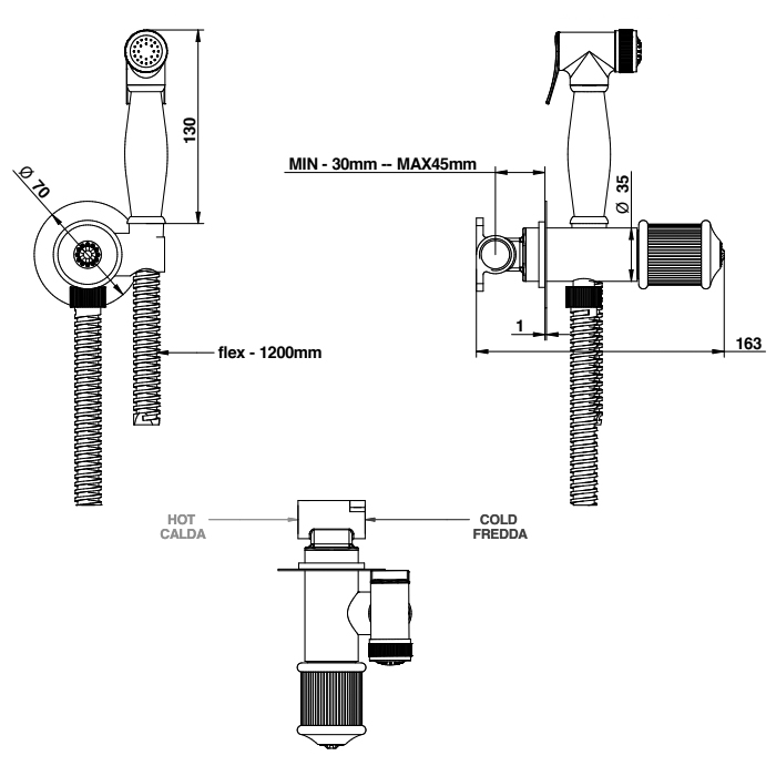 Bongio Смеситель прогрессивный, с гигиенич. душем, держателем, цвет золото 06916OR00
