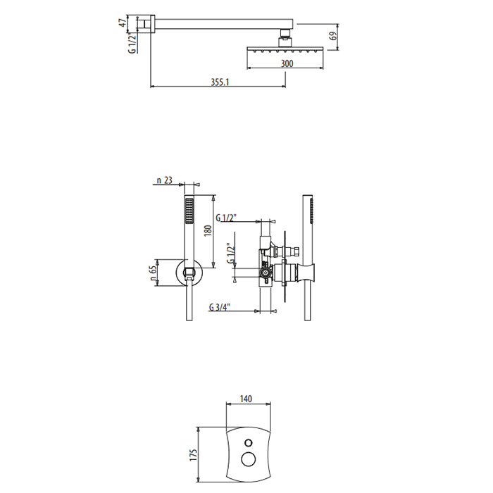 Gattoni Intersezione Душевой комплект: смеситель с переключателем, цв хром 4790/PDC0