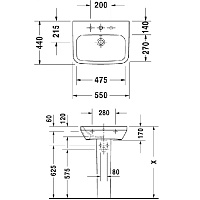 Duravit DuraStyle Раковина подвесная прямоугольная с 1 отв 55x44x17h см, цвет: белый 2319550000