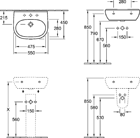 Villeroy & Boch O'Novo Раковина 55x45x18h см, цвет: alpin 51605501