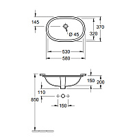 Villeroy & Boch O'Novo Раковина встраиваемая снизу, овальная 58x37 см, без перелива цвет: alpin 41625001