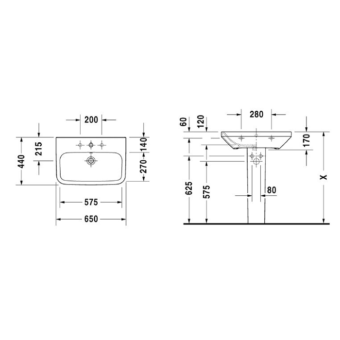 Duravit DuraStyle Раковина подвесная прямоугольная с 1 отв 65x44x17h см, цвет: белый 2319650000