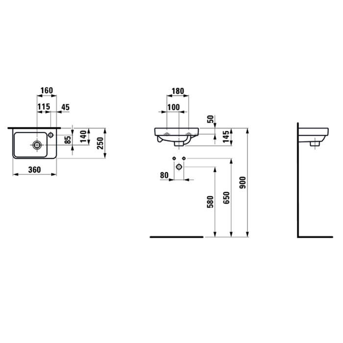 Рукомойник Laufen Pro S  асимметричный 8.1596.0.000.104.1