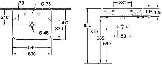 Villeroy & Boch Finion Раковина, без перелива 60x47x16,5h см 41686LR1