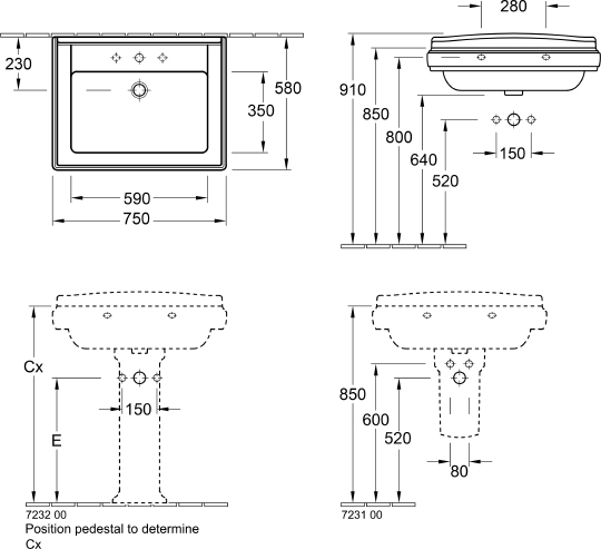 Villeroy & Boch Hommage Раковина 75x58x27h см, цвет: star white 710175R2