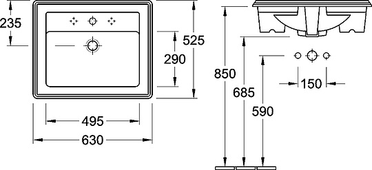 Villeroy & Boch Hommage Раковина 63x52,5x16,5h см, цвет: alpin 7102A1R1