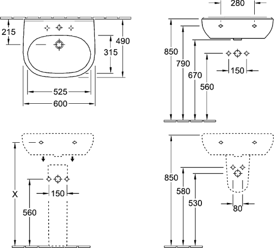 Villeroy & Boch O'Novo Раковина 60x49x18h см, цвет: alpin 51606001