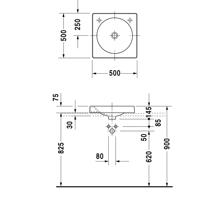 Duravit Architec Раковина, шлифованный вариант, 50x50 см, цвет белый 320500009