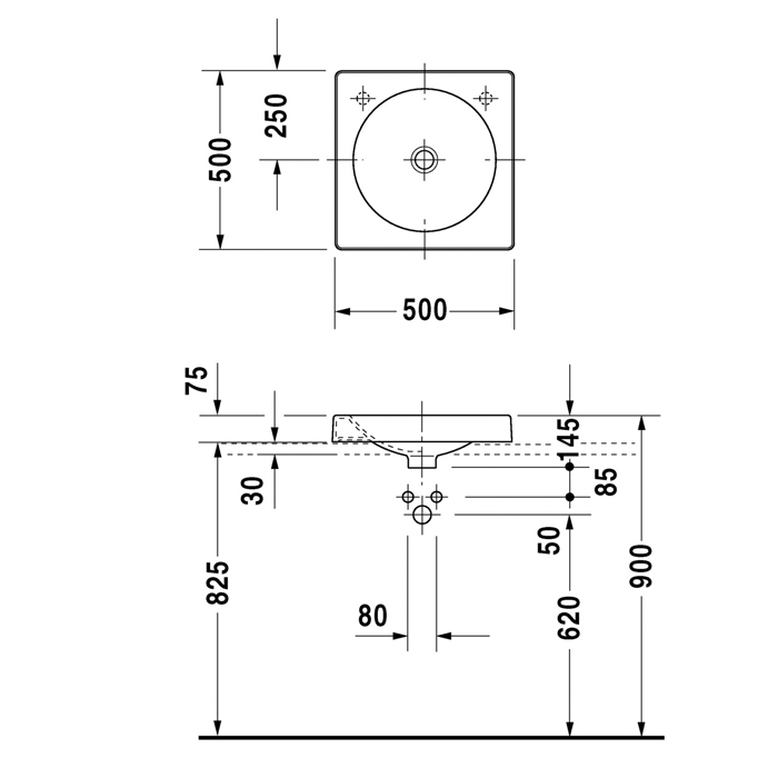 Duravit Architec Раковина, шлифованный вариант, 50x50 см, цвет белый 320500008
