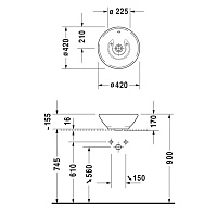 Duravit Bacino Раковина круглая 42 cм, с переливом, цвет белый 0325420000
