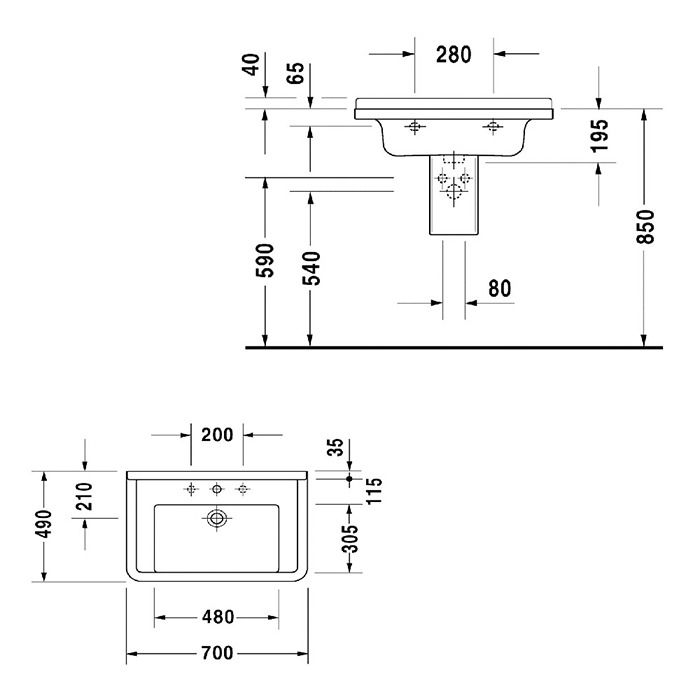 Duravit Starck 3 Раковина 70х49 cм, с переливом, цвет белый 0304700000