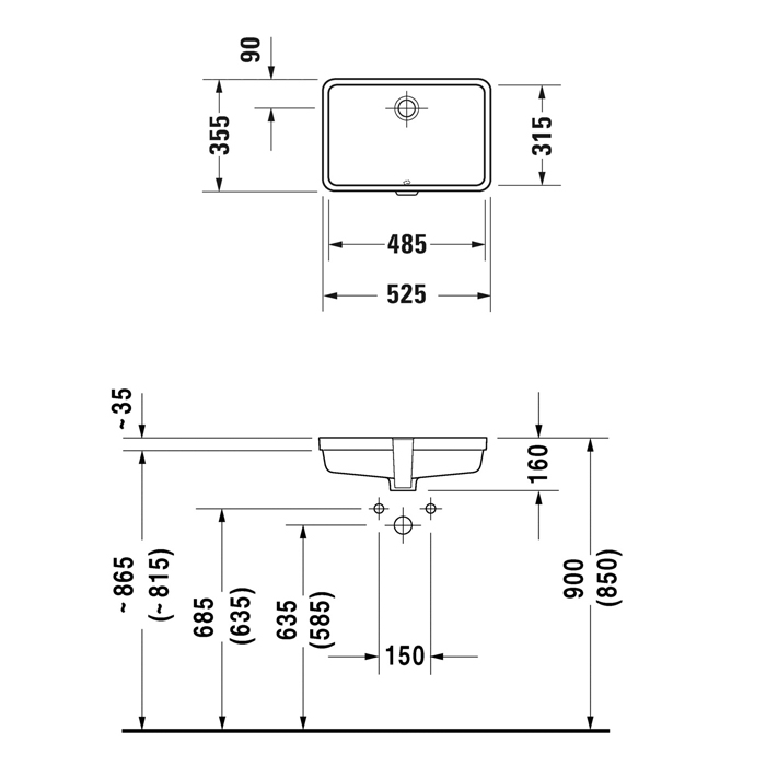 Duravit Vero Раковина подстольного монтажа 52,5х35см (вн 45,8,5х31,5), с перел., с креп, цвет:белый 0330480000