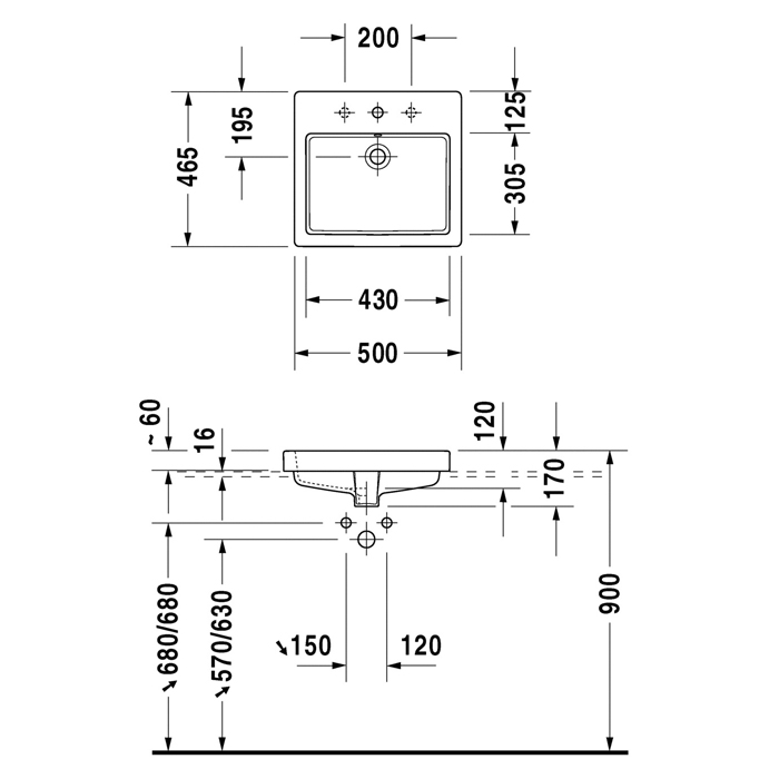 Duravit Vero Раковина для встраивания сверху, с перел., цвет белый 0315500000