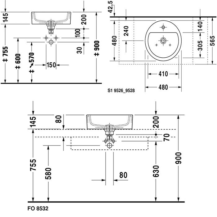 Duravit Раковина накладная круглая 48 cм, с переливом, цвет белый 446480000