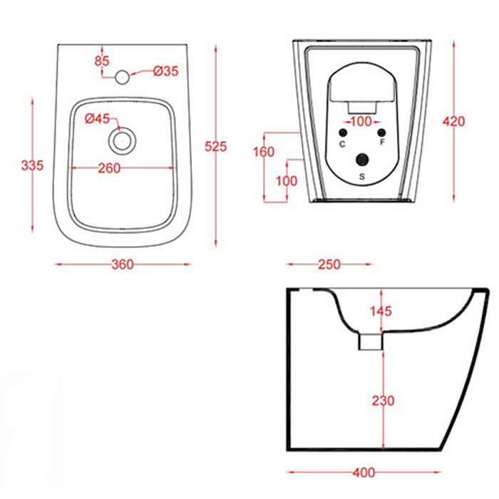ArtCeram A16 Биде напольное 36x52 см, 1 отверстие, с переливом, с креплениями, цвет: matt black ASB002 17 00