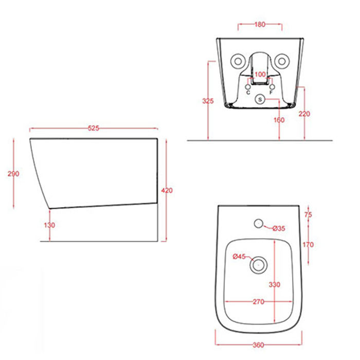 ArtCeram A16 Биде подвесное 36x52 см, 1 отверстие, с переливом, с креплениями, цвет: brown matera ASB001 41 00