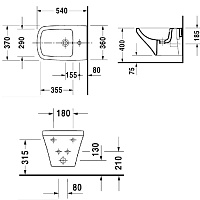 Duravit DuraStyle Биде подвесное 37х54 cм с 1 отверстием под смеситель и креплением, цвет: белый 2287150000
