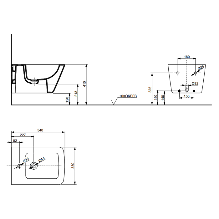Toto SP Биде подвесное 54х38хh29 см, 1 отверстие под смеситель, цвет: белый глянцевый B532E#XW