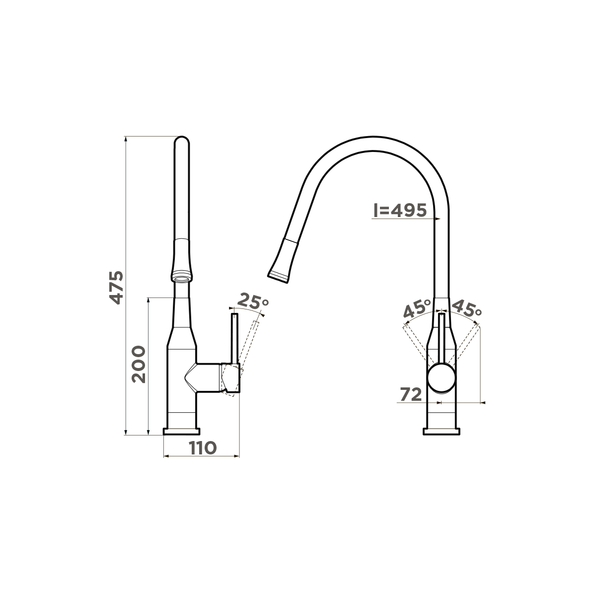 Omoikiri Yatomi-BN-GR Смеситель для кухни, с гибким изливом, цвет: нержавеющая сталь/Leningrad Grey 4994251