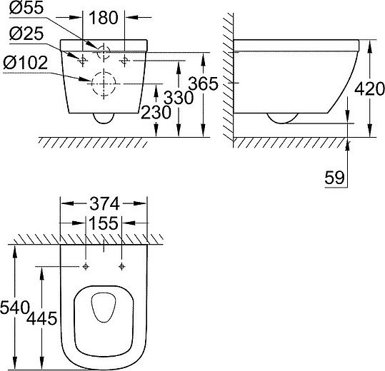 Grohe Euro Ceramic Унитаз подвесной 37,4x54 см, слив торнадо, цвет: хром 39328000
