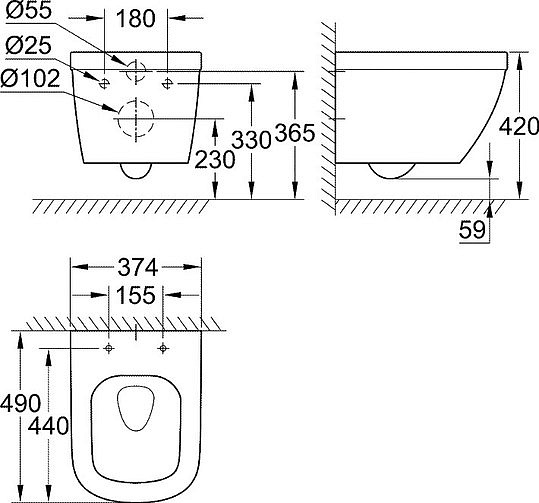 Grohe Euro Ceramic Унитаз подвесной 37,4x49 см, слив торнадо, цвет: альпин-белый 3920600H