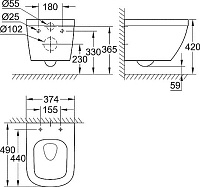 Grohe Euro Ceramic Унитаз подвесной 37,4x49 см, слив торнадо, цвет: альпин-белый 3920600H
