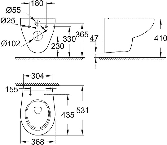 Grohe Bau Ceramic Унитаз подвесной 30,4x53,1 см, слив каскадный, цвет: хром 39427000