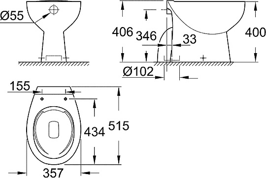 Grohe Bau Ceramic Унитаз приставной 35,7x51,5 см, слив каскадный, цвет: хром 39431000