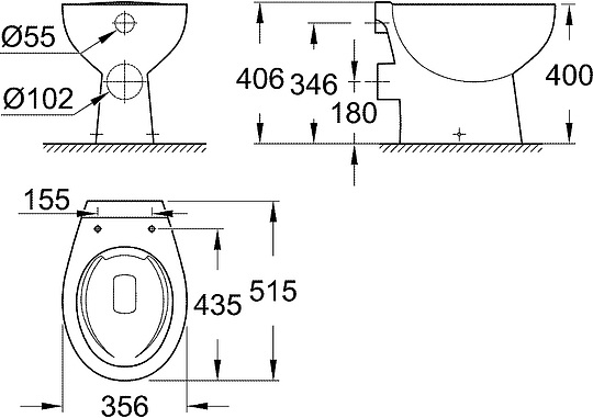 Grohe Bau Ceramic Унитаз приставной 35,6x51,5 см, слив каскадный, цвет: хром 39430000