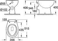 Grohe Bau Ceramic Унитаз приставной 35,6x51,5 см, слив каскадный, цвет: хром 39430000