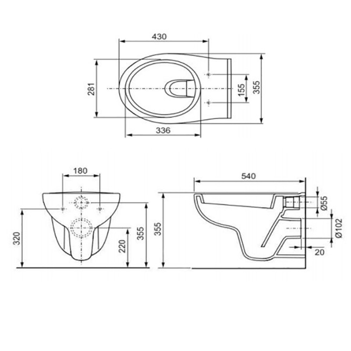 Tece V04 Унитаз подвесной, безободковый 35,5х54 см, цвет: белый глянцевый 9700004