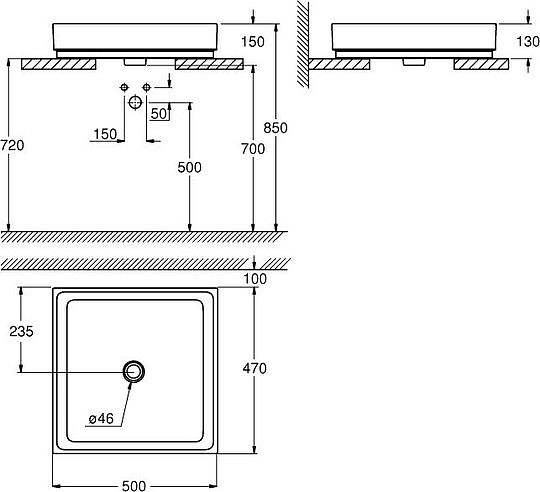 Grohe Cube Ceramic Раковина 50 см, без перелива, цвет: белый глянцевый 3948100H