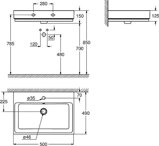 Grohe Cube Ceramic Раковина 50 см, с переливом, цвет: белый глянцевый 3947400H