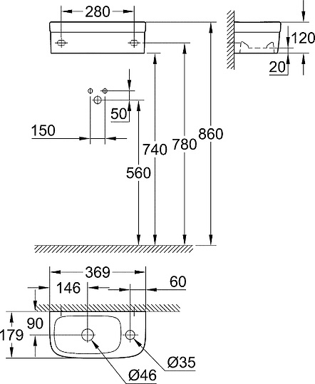 Grohe Euro Ceramic Рукомойник 36,9 см, с 1 отверстием, цвет: белый глянцевый 3932700H
