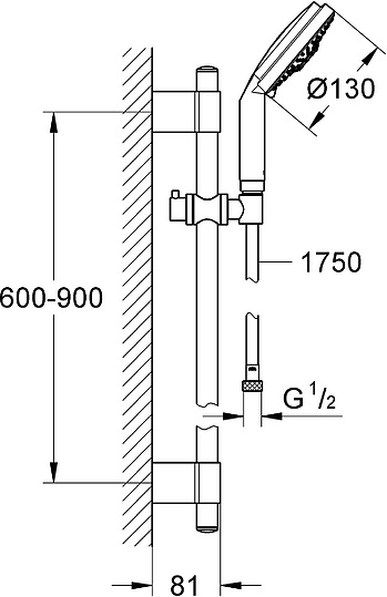 Grohe Rainshower Cosmopolitan 130 Душевой гарнитур: лейка 3 вида струи, штанга, шланг, цвет: хром 28762001
