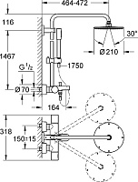 Grohe Rainshower System 210 Душевая стойка для ванны, с термостатом, излив 16,5 см, цвет: хром 27641000
