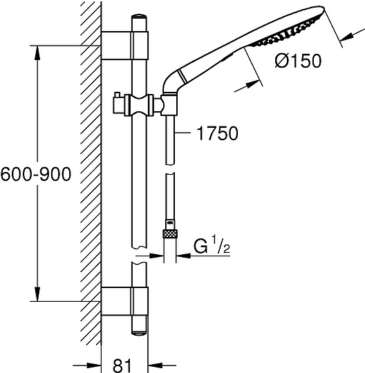 Grohe Rainshower Душевой гарнитур 15х11,2хh90 см, цвет: хром 27273001