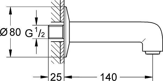 Grohe BauClassic Излив для ванны 8х14хh8 см, цвет: хром глянцевый 13258000