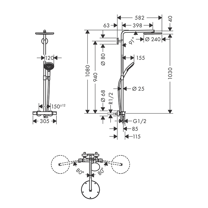 Hansgrohe Raindance Select S Душевая стойка: термостат, верхний душ 24 см, цвет: полированное золото 27633990